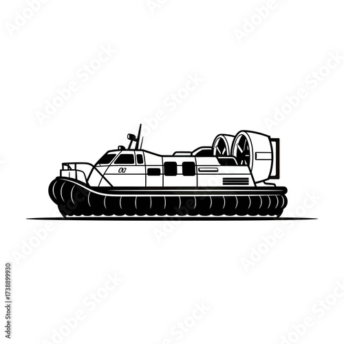 Stylized vector illustration of a hovercraft showcasing modern amphibious transport
