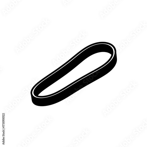Isometric portrayal of a powertrain transmission belt in stark black against white expanse