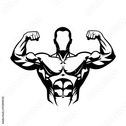 Monochrome stylized silhouette showcasing pronounced musculature representing athleticism