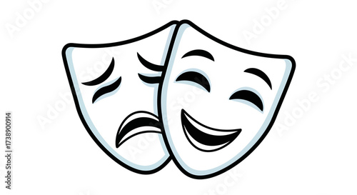 Two theatrical masks depicting contrasting emotions of sadness and joy.