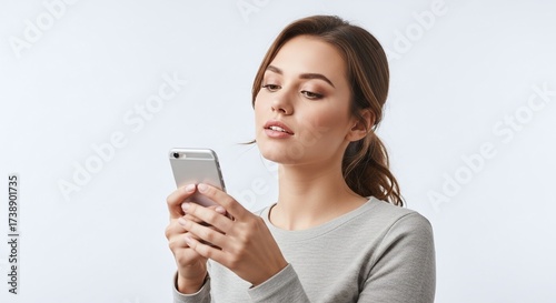 Young Woman Using Smartphone Portrait: Casual, Focused, Modern Tech, Personal Communication, Everyday Life