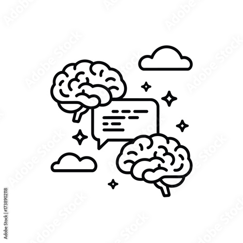Two brains communicating ideas through a speech bubble