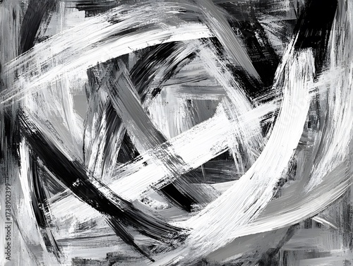 Abstract Monochrome Painting Black White Gray Brushstrokes Canvas Texture