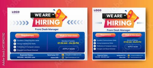 We are hiring banner, poster, announcement job for company. Creative social media post feed design. vector