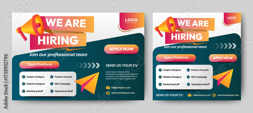 Recruitment advertising template. Recruitment Poster, Job hiring poster, social media, banner, flyer. Digital announcement job vacancies layout	