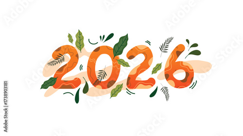 Creative 2026 typography with tropical leaves and foliage