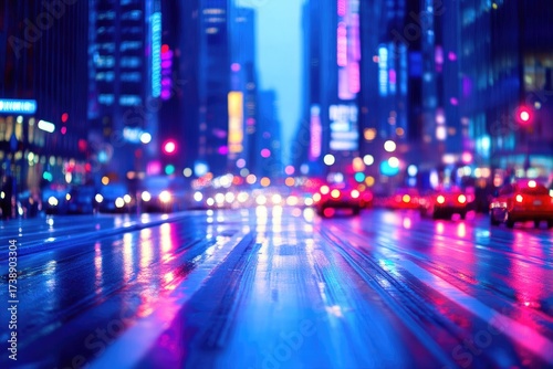 Wallpaper Mural Blurry city street with bright lights Torontodigital.ca