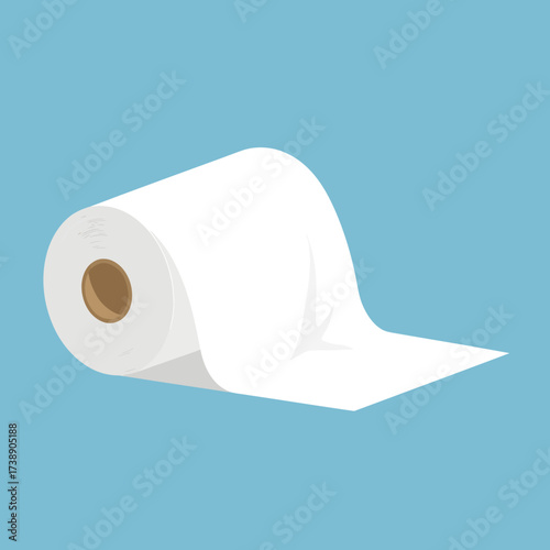 White Paper Towel Roll on Blue Background.