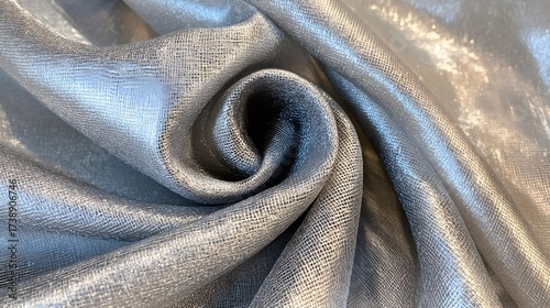 Elegant silver fabric texture background with flowing and shimmering folds material