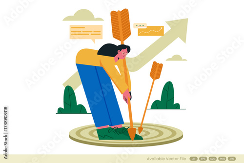 Target practice with arrows and a business growth chart