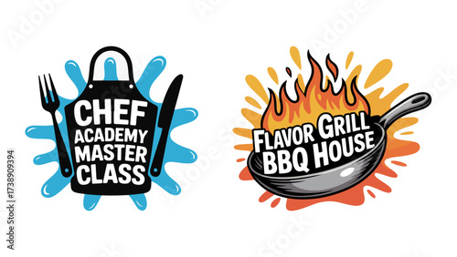 Professional Culinary Academy and BBQ Restaurant Logo Design Set
