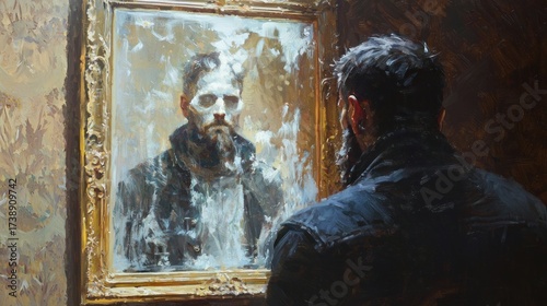 Wallpaper Mural Contemplating an Expressive Impasto Portrait, a Textured Oil Painting Exploring Identity and Reflection. Torontodigital.ca