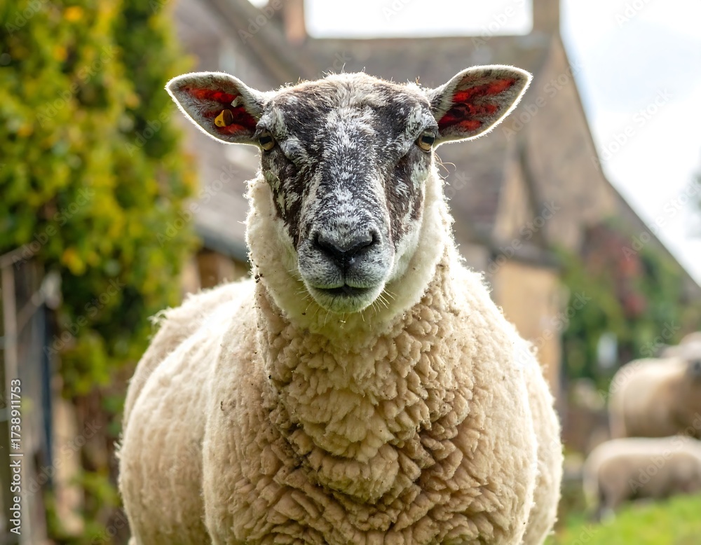 Fototapeta premium Close-up Portrait of a Sheep: Capturing the Essence of Farm Life