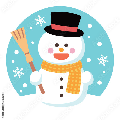 ほうきを持ったかわいい雪だるま