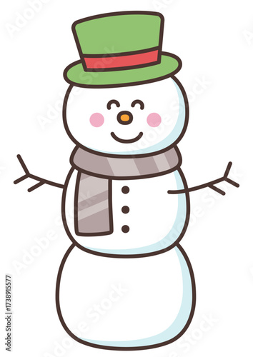 シルクハットのかわいい雪だるま