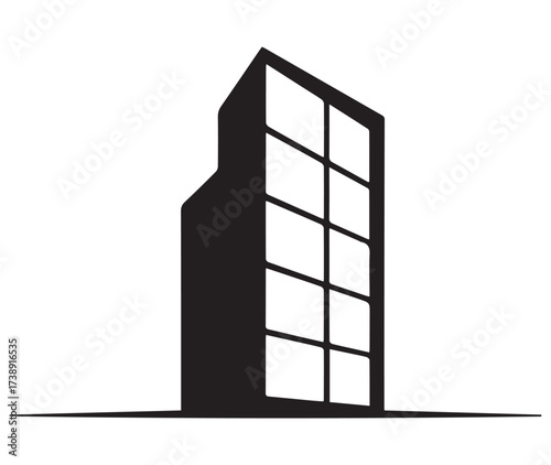 Stylized Building Silhouette with Window Grid abstract