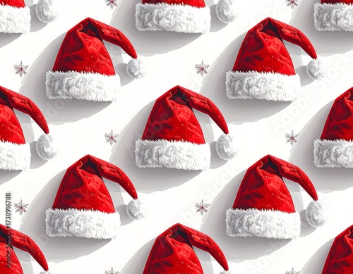 Christmas Santa Hats Pattern on White Background.