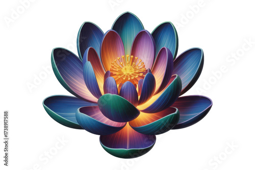 Vibrant glowing lotus flower isolated on transparent background