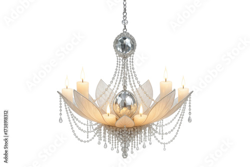 Elegant crystal chandelier with candle lights isolated on transparent background