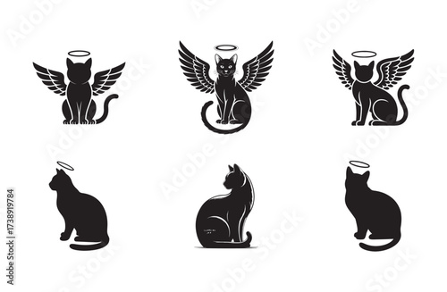 Cat Memorial Angel Silhouette with Halo and Wings