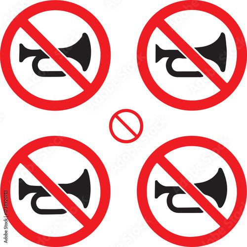 No horn sign black vector icons set, editable prohibition traffic sound symbols, modern flat style, clean bold shapes, no horn icons, buyer focused vector design