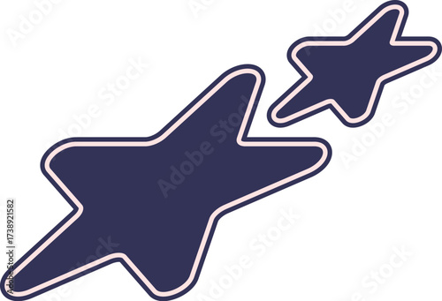 Two dark blue fivepointed stars with pink outlines on a white background