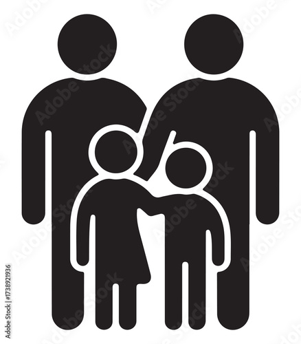 Family protection icon silhouette with shield and people