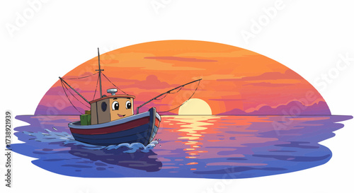 ship in the sea sunset