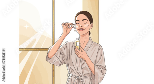A Beautiful Woman Applying face Serum for Smooth and Radiant Skin at Home