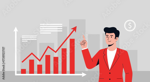 An Entrepreneur Illustrates Progressing Finances in a Business-Oriented Illustration