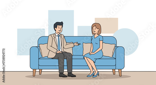 Business Colleagues Engage In Conversation While Seated Together On A Comfortable Sofa