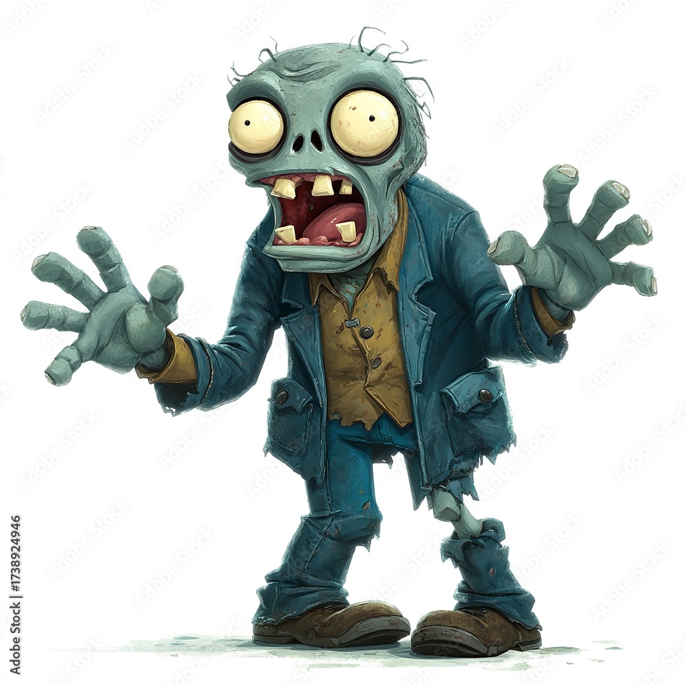 Fototapeta premium a cartoon zombie isolated on a white background 