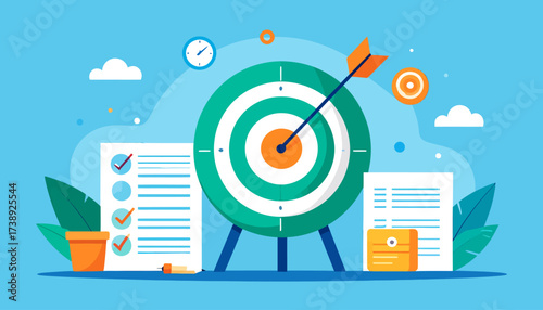 Illustration of a target with an arrow in the bullseye, representing goal achievement.