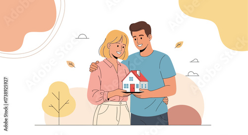 Couple Holding Home Model Embodying Homeownership Dreams and Real Estate Aspirations