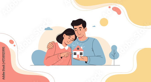 Couple Visualize Their Dream Residence and Joint Future Together in Illustration