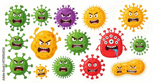Coronavirus character vector illustration on white background. Cartoon Covid 19-NCP fly germ virus infection and micro bacteria character. Microbe, Pathogen