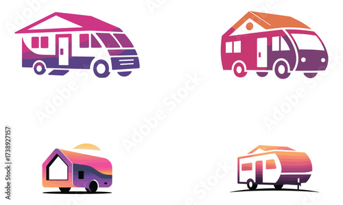 Colorful camper van and caravan logo set for travel and adventure design
