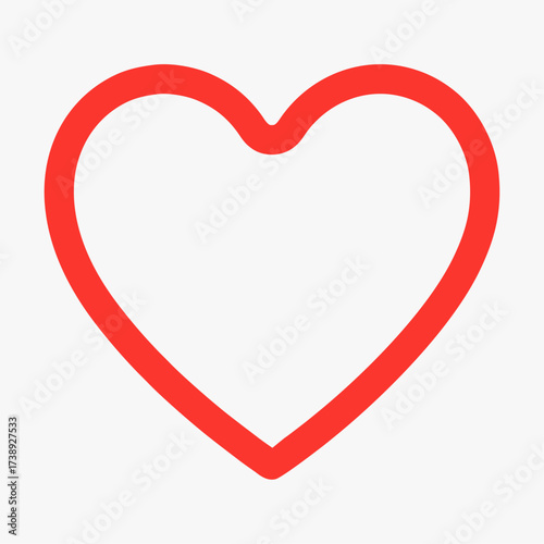 Minimal flat red heart vector icon isolated on white background, clean bold love symbol design for Valentine’s Day, infographic, logo, romantic decoration, and universal graphic element