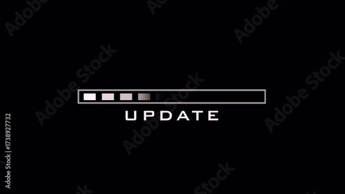 Update screen animation, and processing to complete Futuristic animated fading box progress loading bar, on transparent background, 4k motion graphics animation