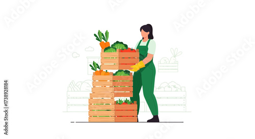 Farmer Carefully Handling Freshly Harvested Produce From Garden With Boxes