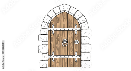 An old wooden door set into a stone wall with a rounded archway above.