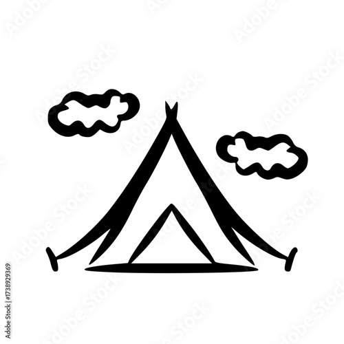 Camping tent outdoor doodle line icon