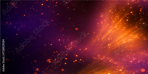 Abstract cosmic fire explosion in the night sky with galaxy stars and a nebula glow