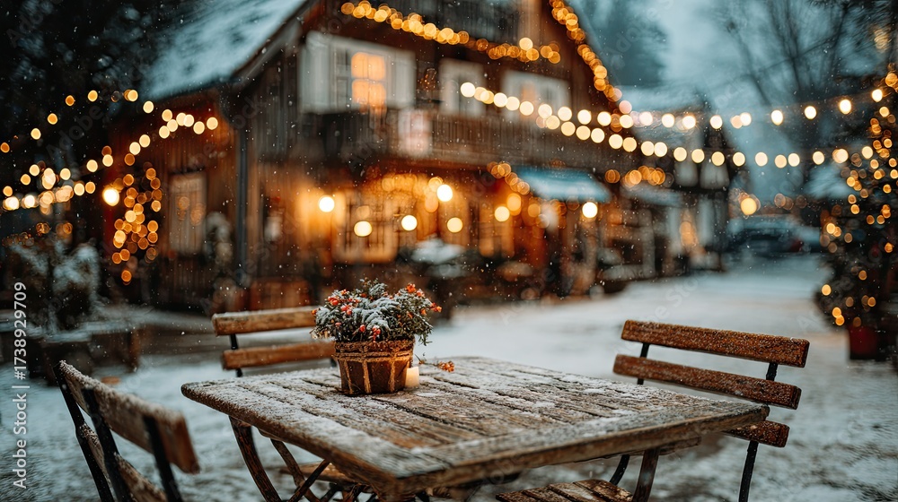 custom made wallpaper toronto digitalSnowy winter scene with cozy cafe