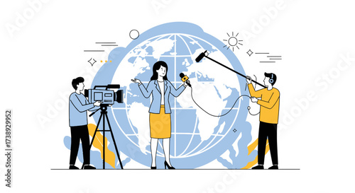 Global News Broadcast Presenting Information Using Modern Media Technology And Equipment