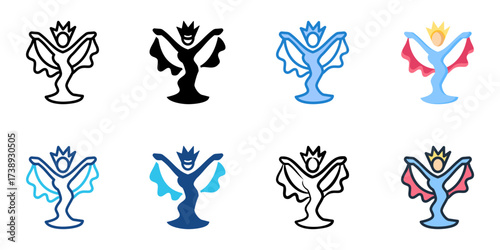 Folk dance competitions icon set multiple style collection 
