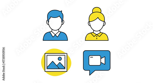 Vector illustration of set of avatar and icon for online meeting, video conference, and virtual communication profile picture, photo, and video call symbol