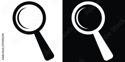 Two magnifying glass icons, one black on white, one white on black, symbolizing search or investigation.
