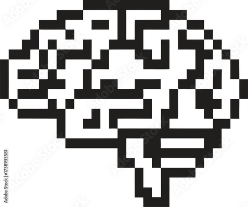 Pixelated brain icon represents technology and artificial intelligence