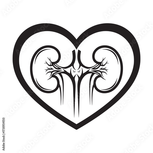 Stylized heart symbol encasing anatomical illustration of kidneys